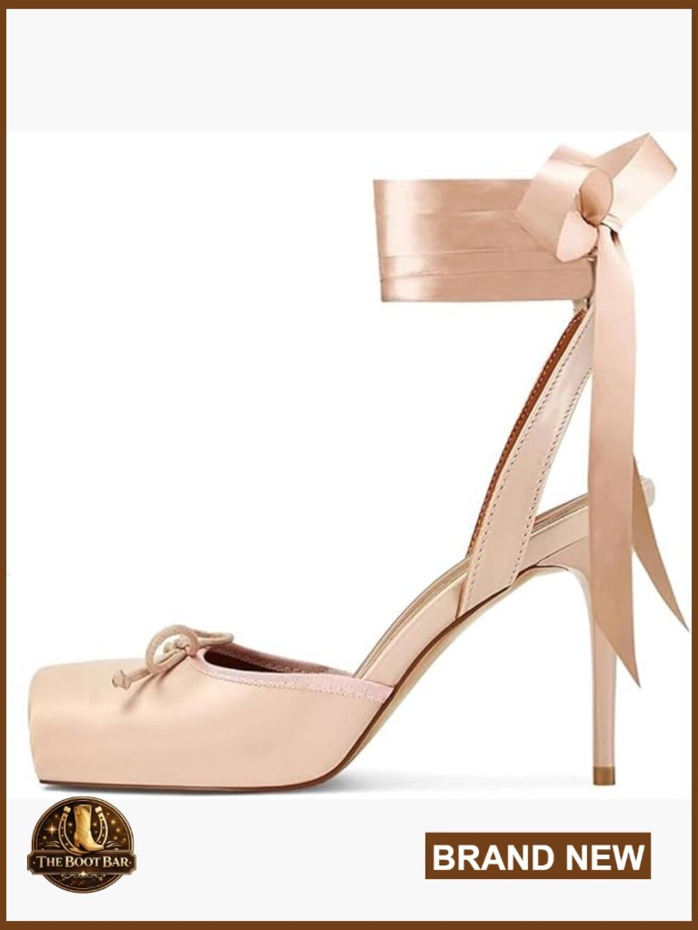 Satin Square Toe Pumps with Lace Up Straps 3.14 Inch Heel Party Shoes